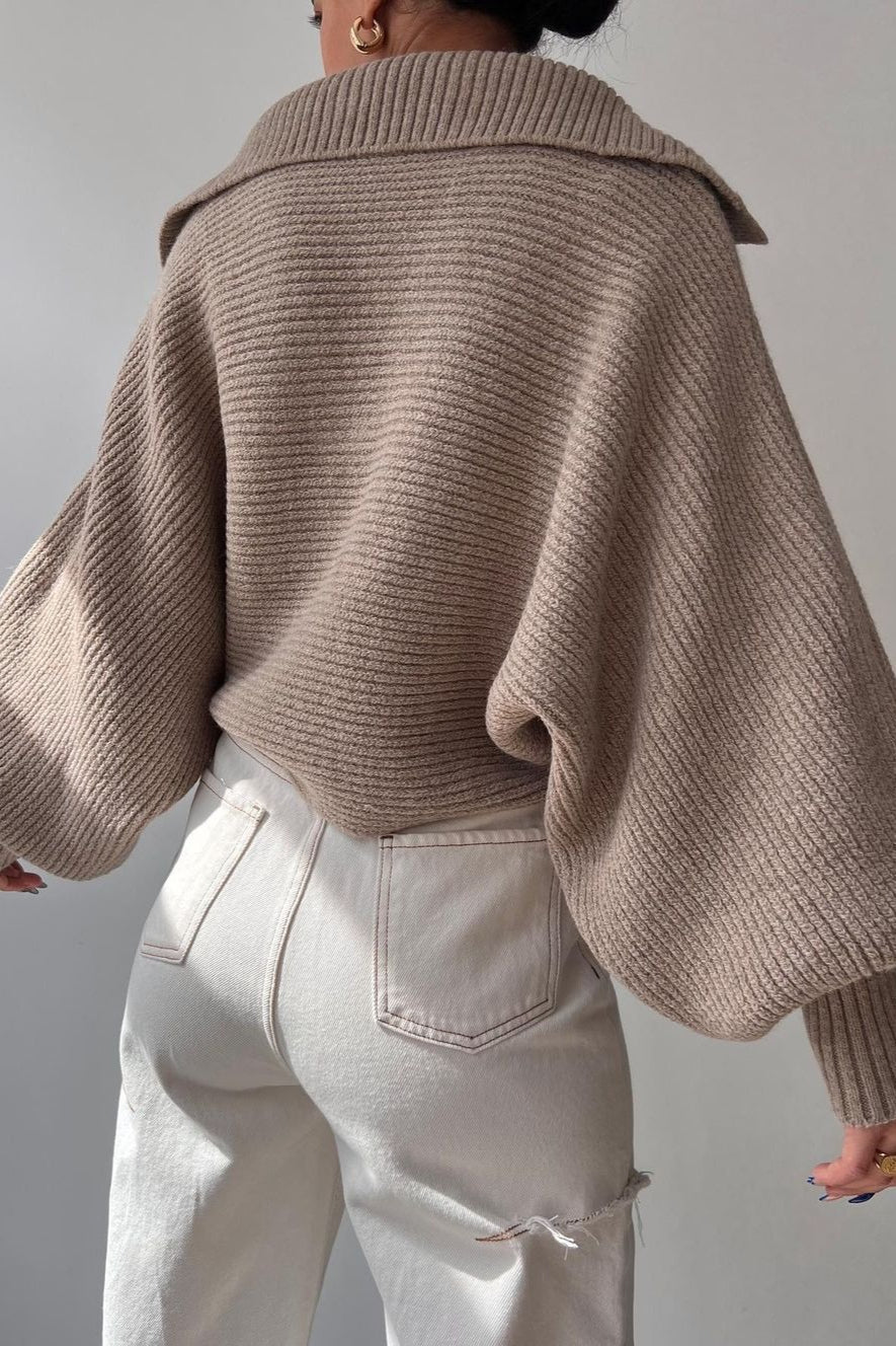 Pullover mit Laternenärmeln und Strickstruktur