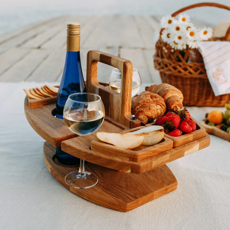 Eleganter Eichen-Picknick-Weintisch – Kompakt & Flexibel