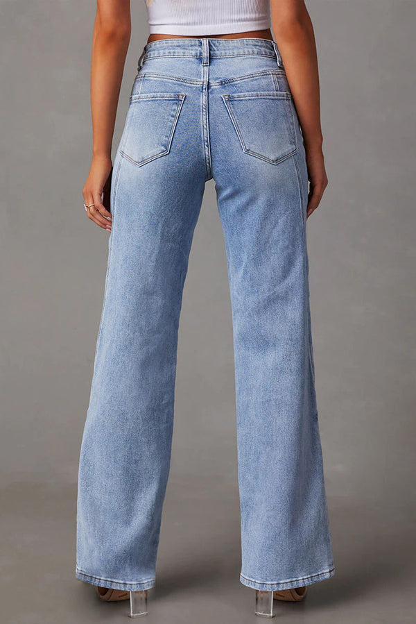 Wide-Leg-Jeans mit Patchwork-Design und aufgesetzten Taschen