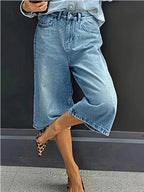 Große Größen Hochtaillierte Stretch-Denim-Shorts – Lässige Weite Sommerhose mit Taschen