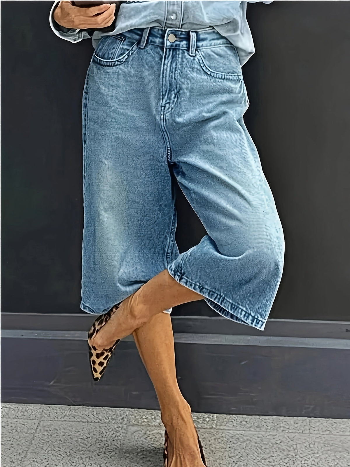 Große Größen Hochtaillierte Stretch-Denim-Shorts – Lässige Weite Sommerhose mit Taschen