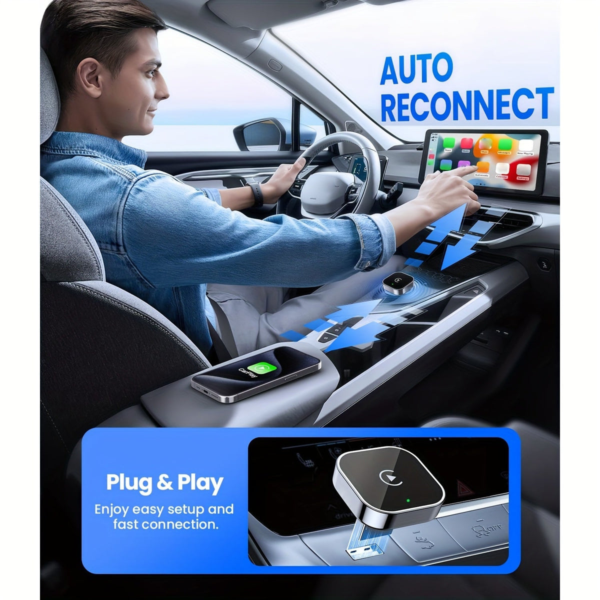 2-in-1 Drahtloser CarPlay & Android Auto Adapter: Plug & Play Schnell Verbunden