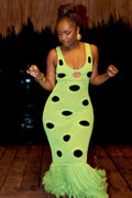Ärmelloses Maxikleid mit Punktemuster und Strickstruktur