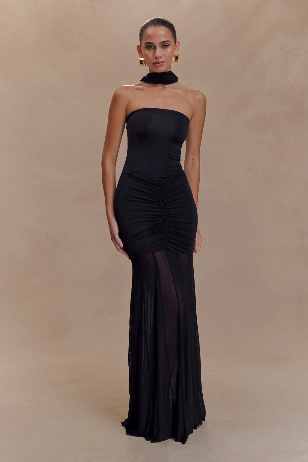 Damen Maxikleid mit Carmen-Ausschnitt und Raffungen