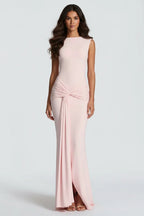 Damen Maxikleid mit Drapierung und Rundhalsausschnitt
