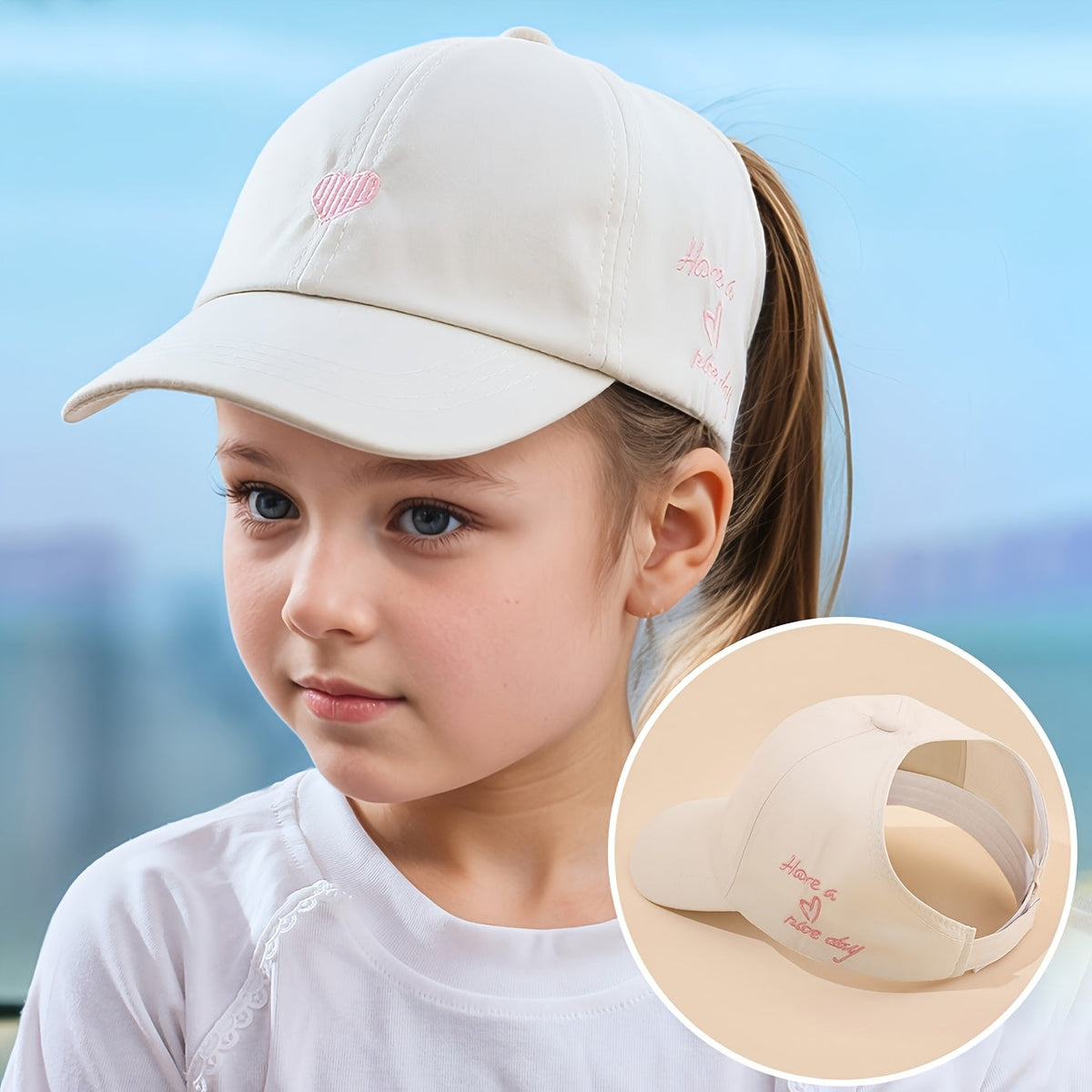 Verstellbare Baseballmütze für Kinder – Herzstickerei sowie atmungsaktiver Sitz