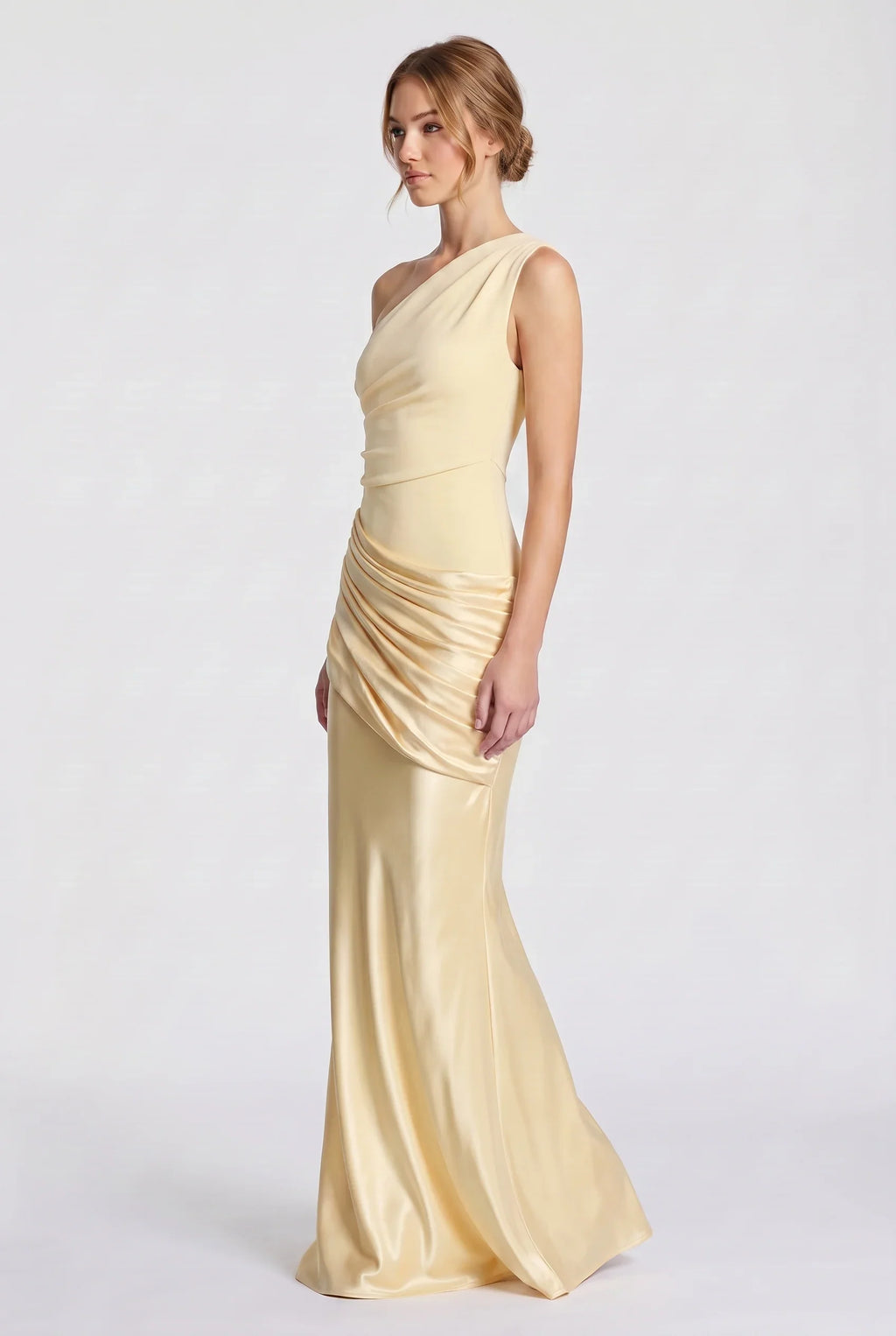 Damen One-Shoulder-Maxikleid mit Satin-Drapierung