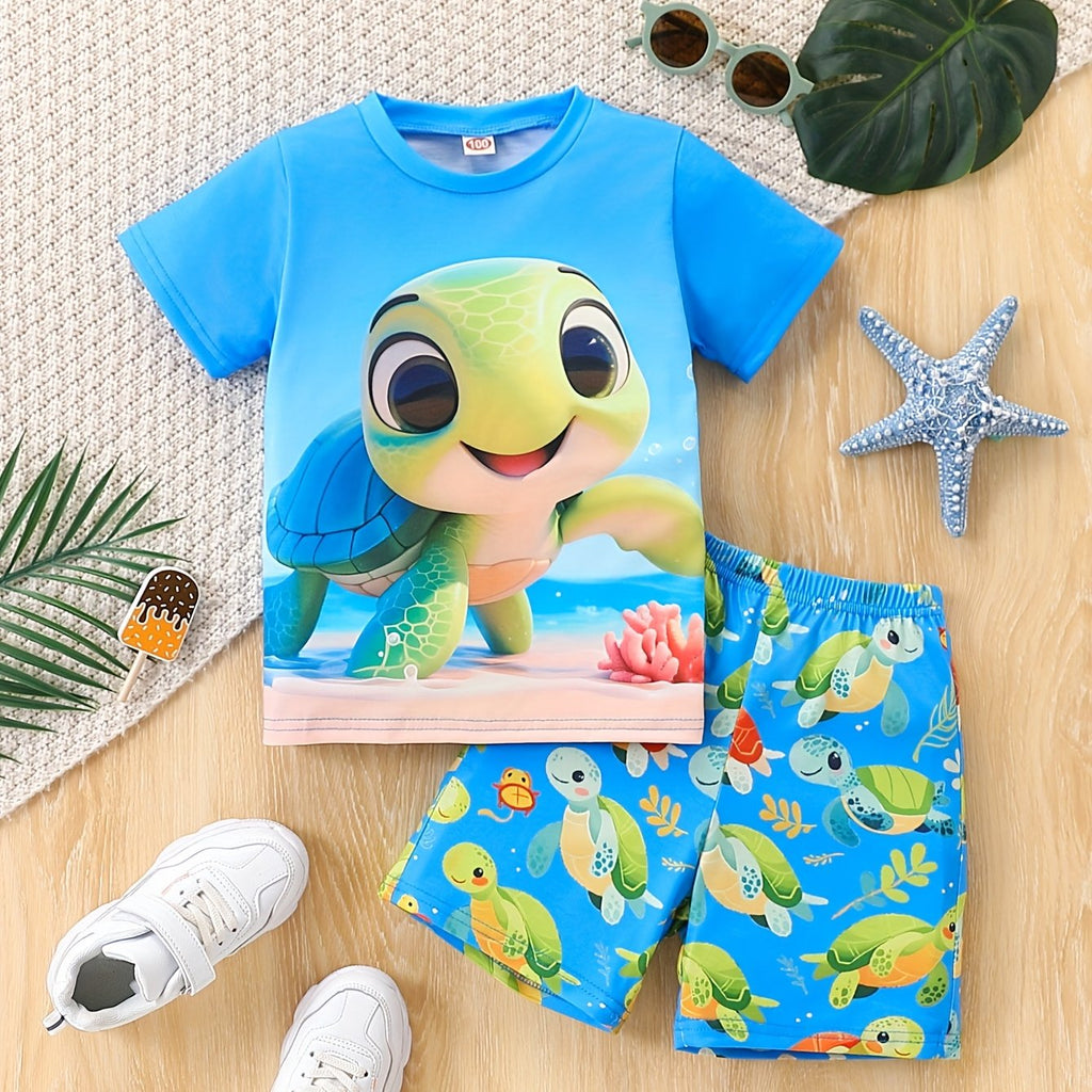 Schildkröten Druck Sommer Set – Lässiges T-Shirt sowie Shorts für Jungen