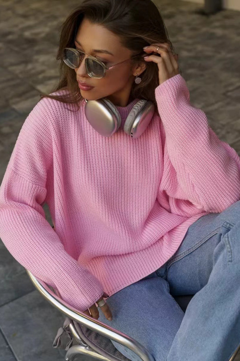Pullover mit Strickstruktur in Weiß locker geschnitten