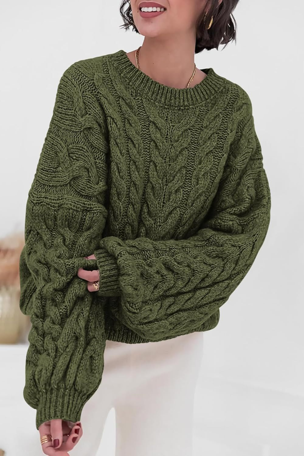 Pullover mit Strickstruktur in Weiß mit Rundhalsausschnitt