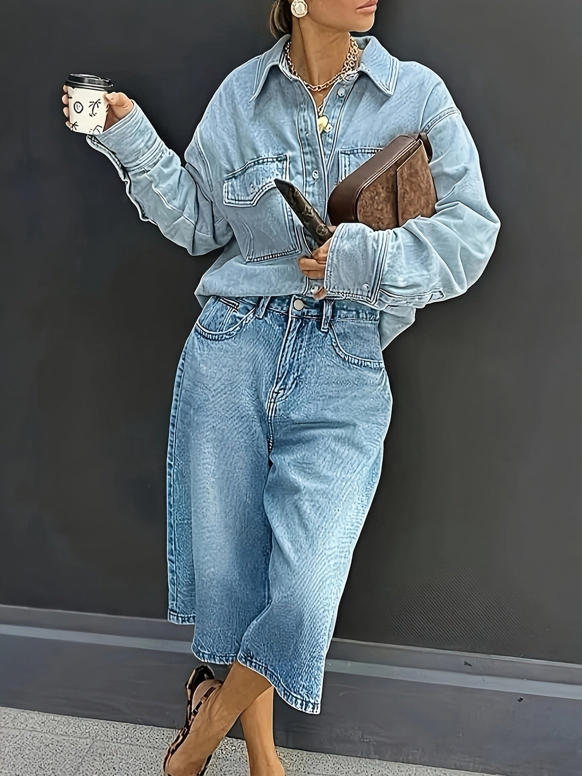 Große Größen Hochtaillierte Stretch-Denim-Shorts – Lässige Weite Sommerhose mit Taschen