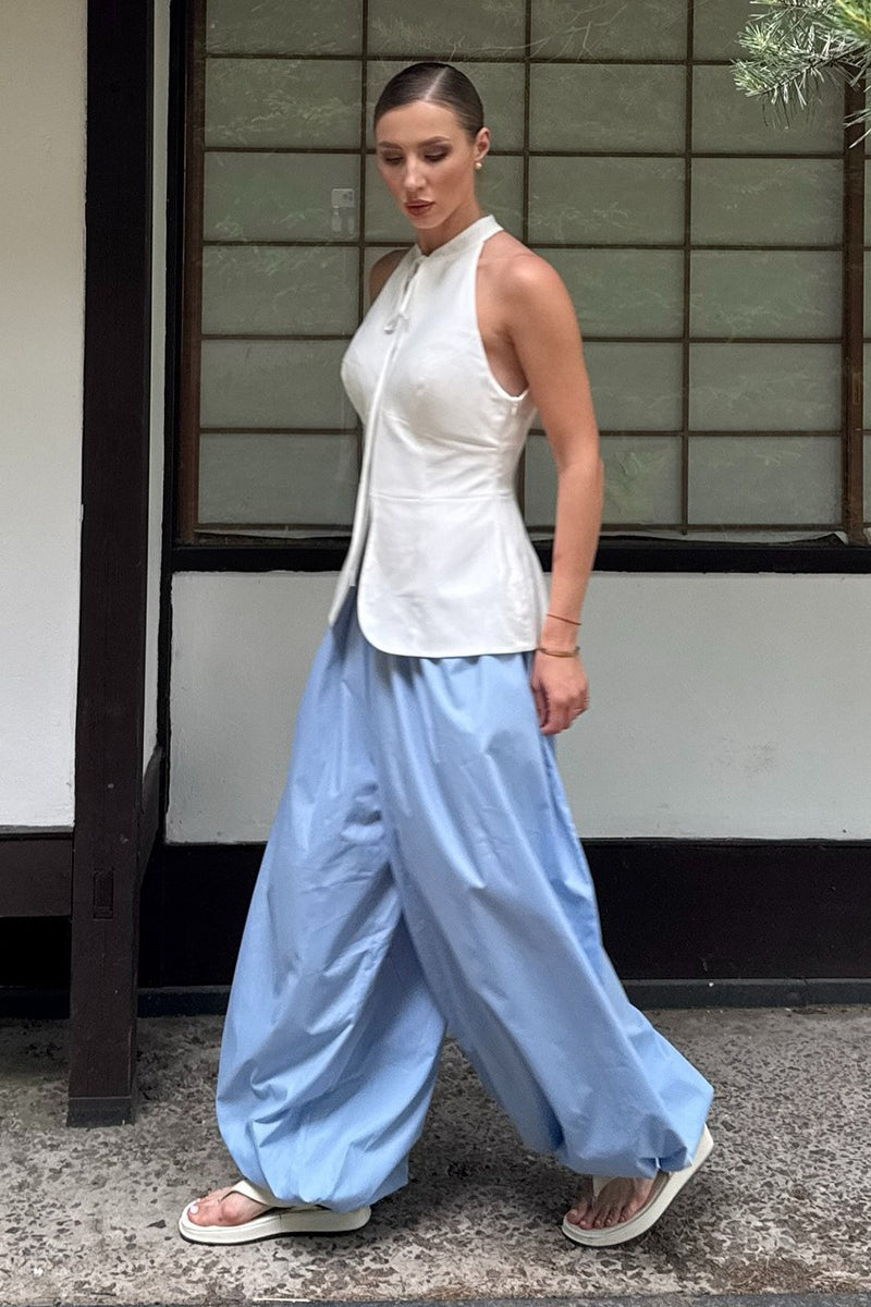 Hose mit weitem Bein und Baumwolle in Blau
