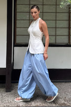 Hose mit weitem Bein und Baumwolle in Blau