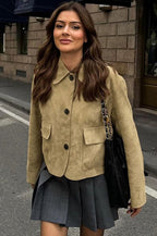 Jacke mit Reverskragen und Wildleder in Khaki