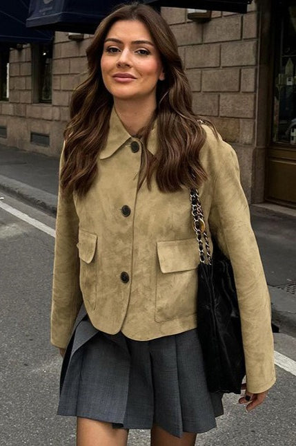 Jacke mit Reverskragen und Wildleder in Khaki