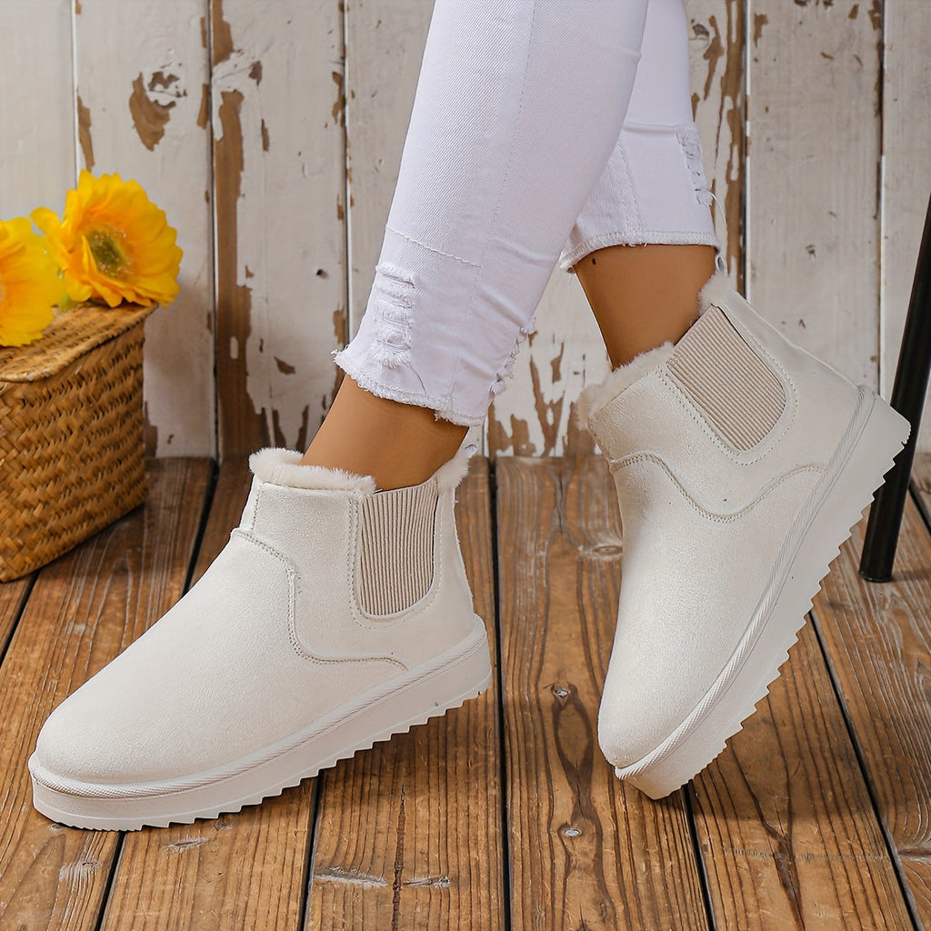 Stiefeletten gefüttert mit flachem Absatz – Beige