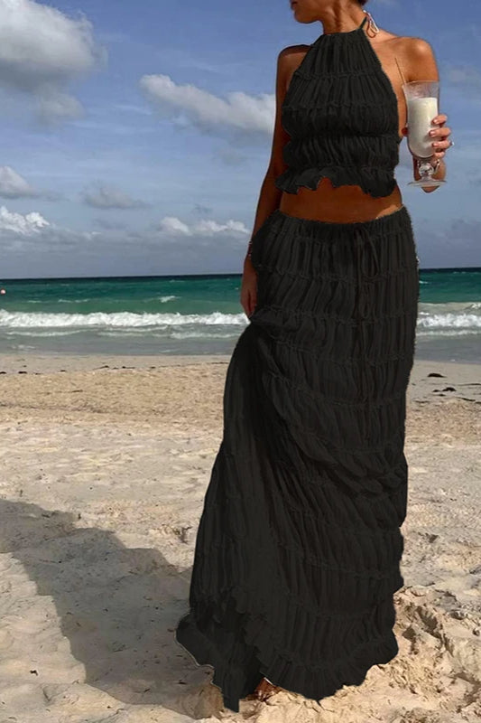 Maxikleid mit Neckholder und Raffung