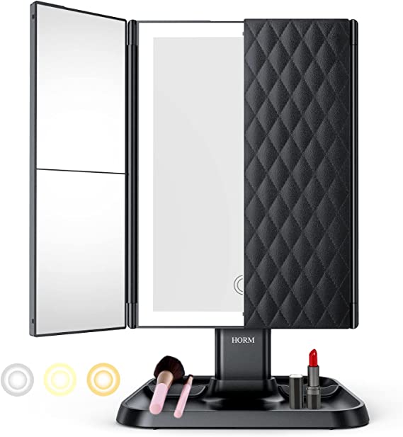 Lumière Make-up Spiegel mit LED-Beleuchtung – Einstellbare Vergrößerung sowie Stilvolle Aufbewahrung