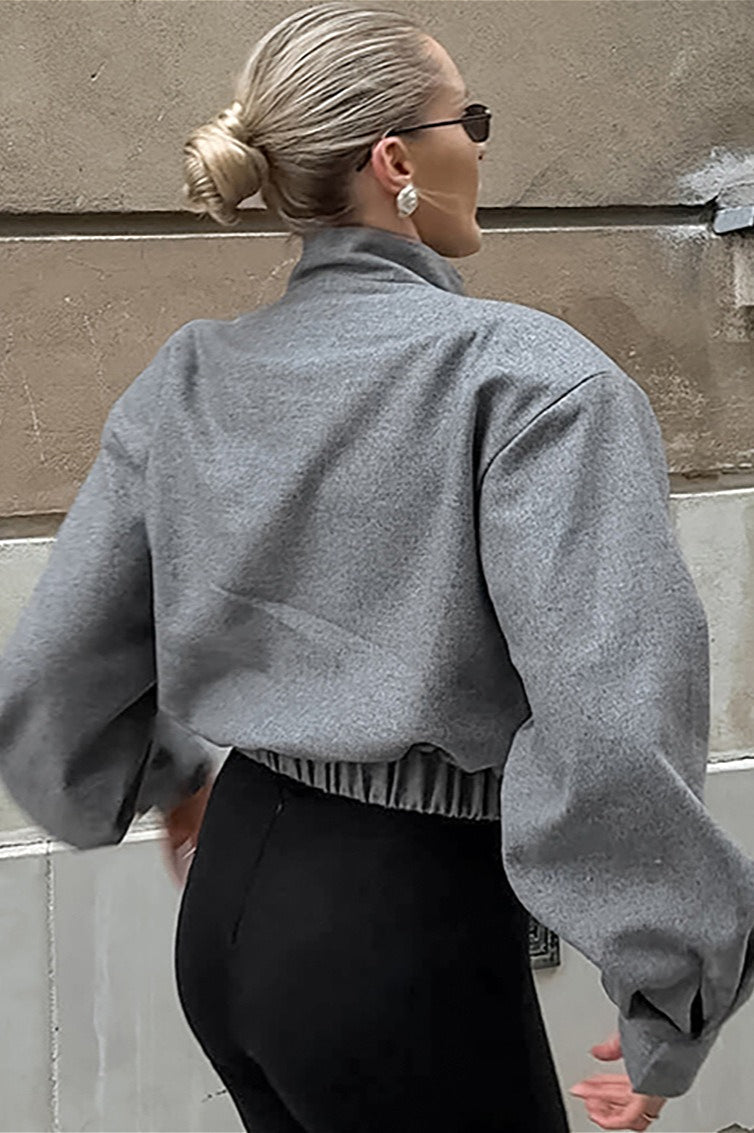Mantel mit Wolle in Grau mit Stehkragen