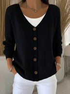 Langarm V-Ausschnitt Knopf Pullover