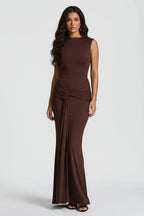 Damen Maxikleid mit Drapierung und Rundhalsausschnitt