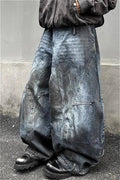 Jeans mit weitem Bein und hoher Taille in Blau locker geschnitten