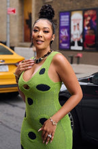 Ärmelloses Maxikleid mit Punktemuster und Strickstruktur