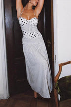 Maxikleid mit Meerjungfrau-Silhouette, Punktemuster und Spitze