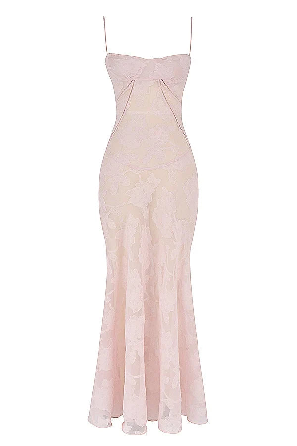 Damen Maxikleid mit Blumenapplikationen und Spaghettiträgern