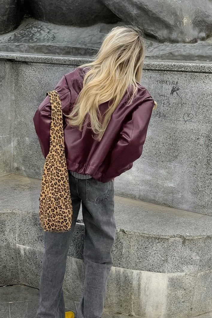Jacke mit Leder in Bordeaux