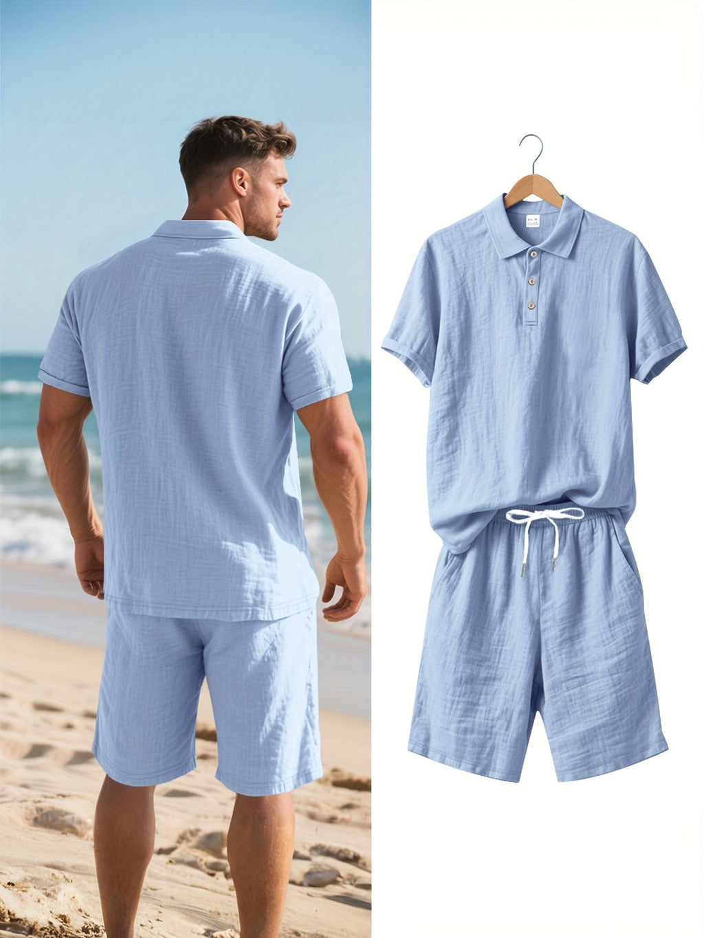 Herren Leinen Polo sowie Shorts Set – Bequem und Lässig für Warme Tage