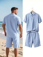 Herren Leinen Polo sowie Shorts Set – Bequem und Lässig für Warme Tage