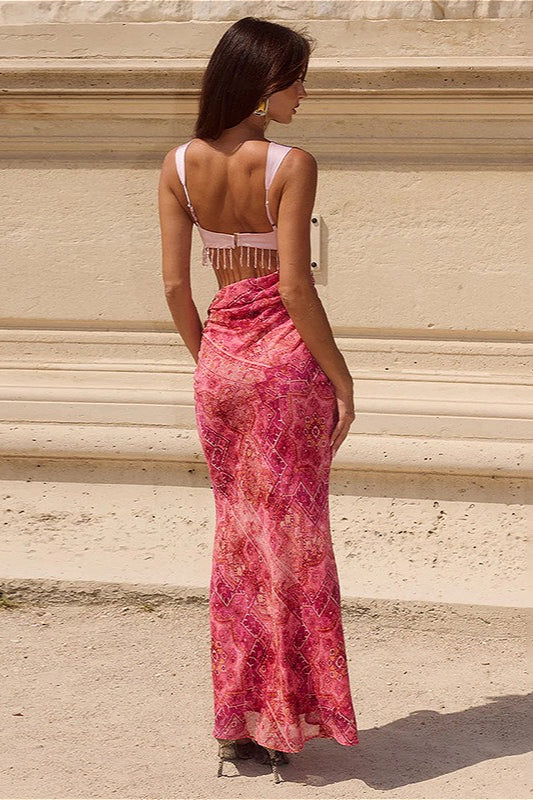 Figurbetontes Maxikleid mit Fransen