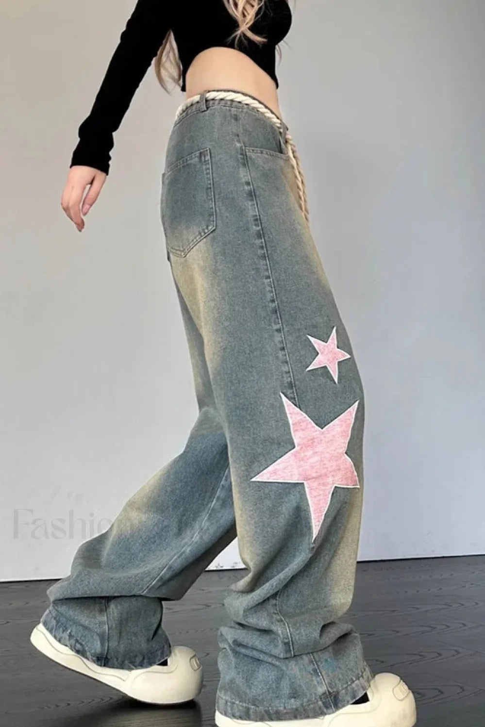 Jeans mit weitem Bein und Patchwork