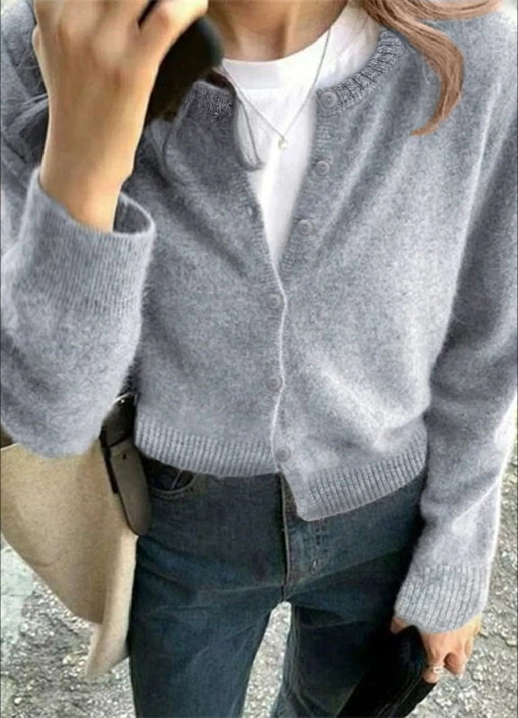 Strickjacke mit Strickstruktur in Grau
