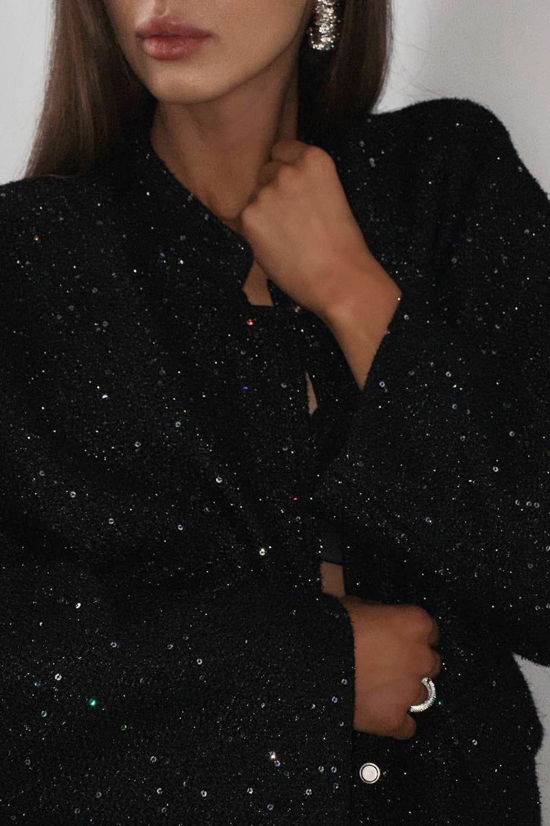 Jacke mit Stehkragen, Taschen und Pailletten