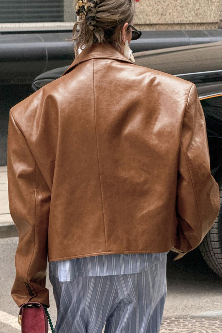 Locker geschnittener Blazer mit Kunstleder