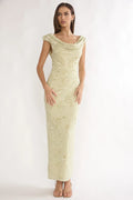 Samt-Maxikleid mit Wasserfall-Ausschnitt und Blumenmuster