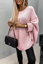 Damen Oversize Strickpullover mit Rundhalsausschnitt