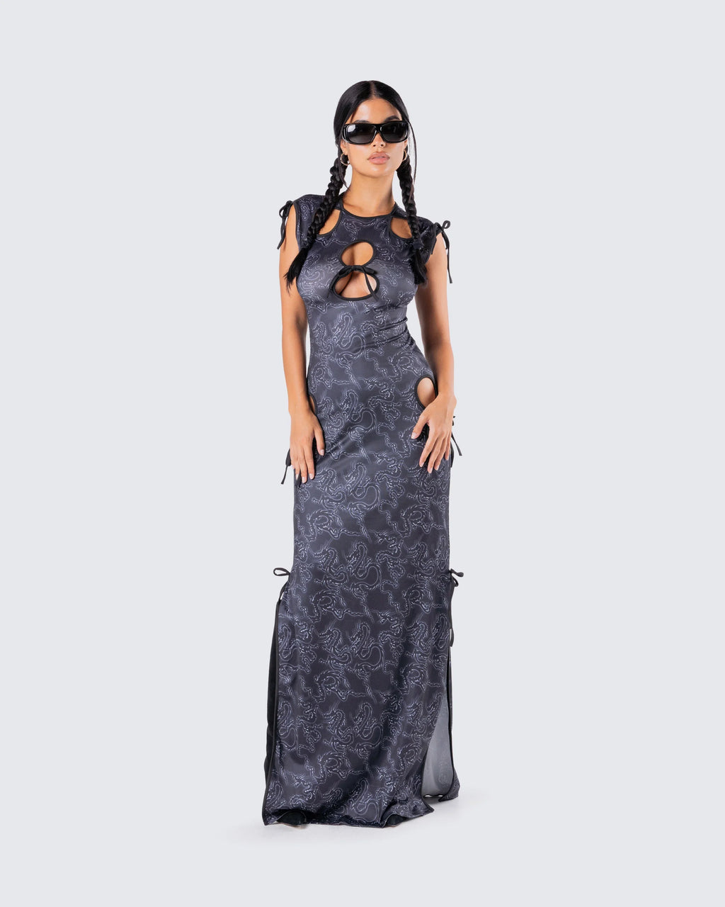 Damen Maxikleid mit Cut-outs und Bindebändern