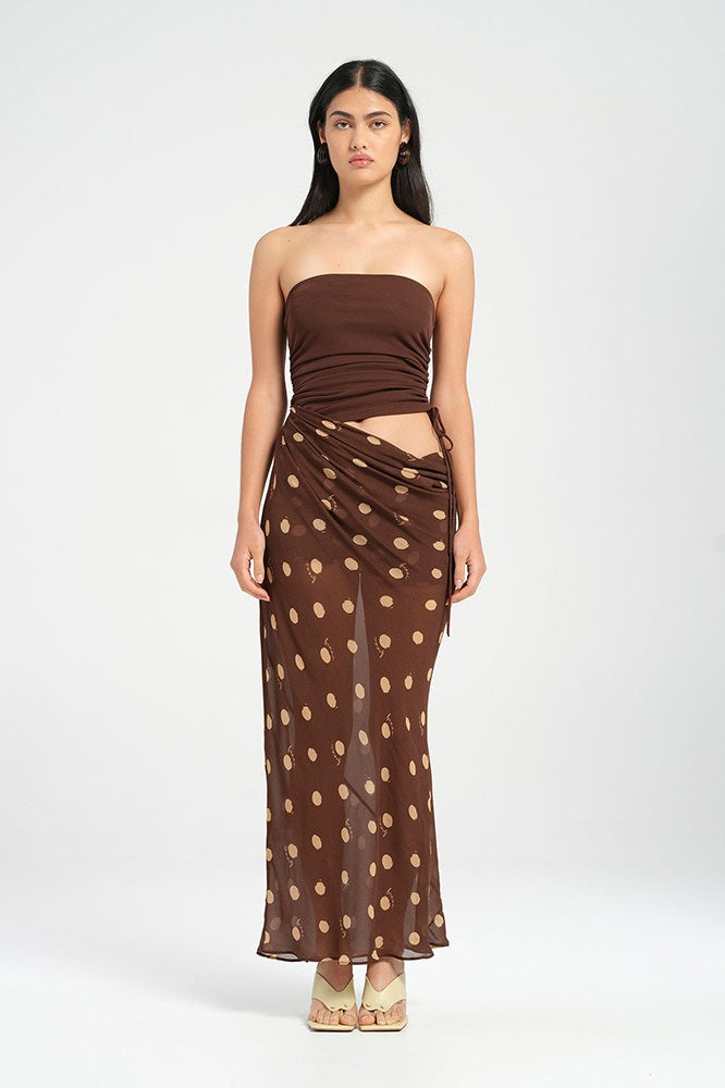 Trägerloses Maxikleid mit Punktemuster in Gelb