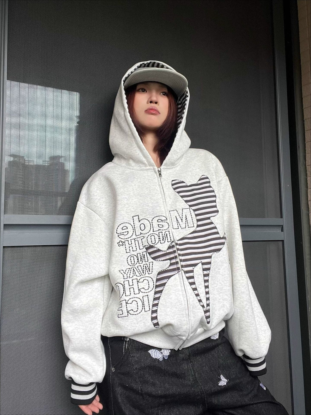Hoodie mit Patchwork in Grau mit Mit Kapuze