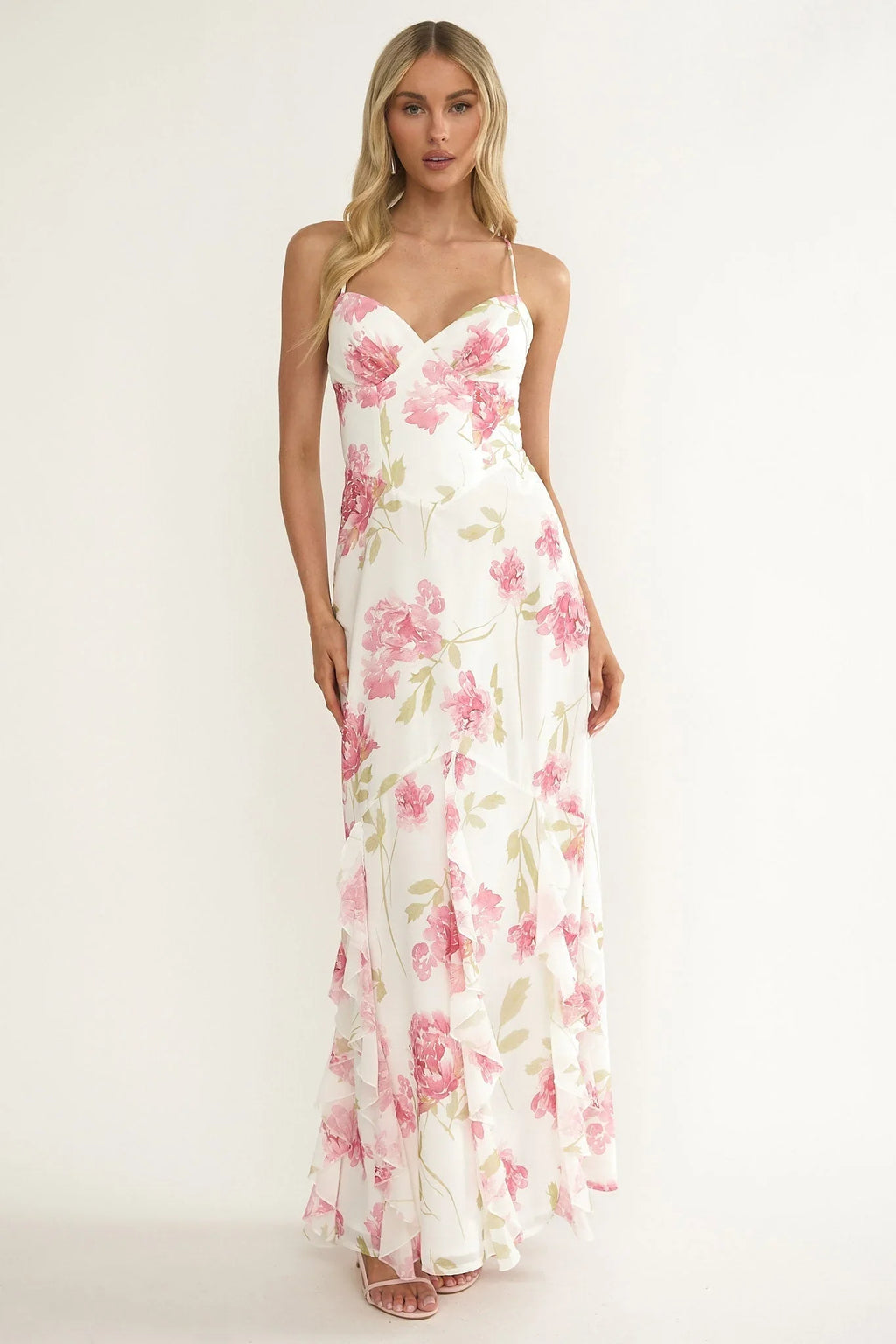 Charlisa – Maxikleid mit Rüschen und Blumenmuster