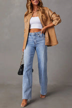 Wide-Leg-Jeans mit Patchwork-Design und aufgesetzten Taschen