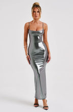 Damen Maxikleid in Metallic-Optik mit Spaghettiträgern