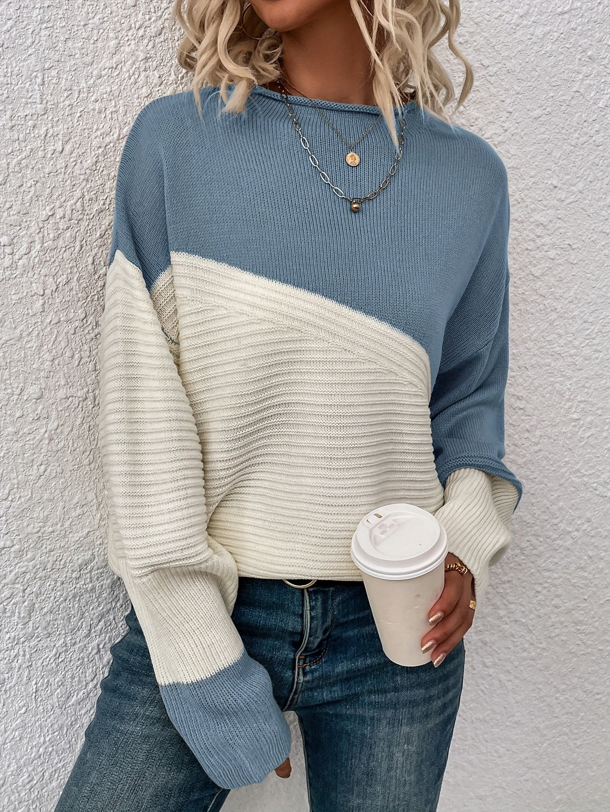 Eleganter Farbblock Pullover