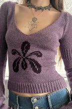 Pullover mit V-Ausschnitt und Blumenmuster
