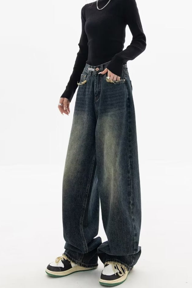 Locker geschnittene Jeans in Blau mit Vintage