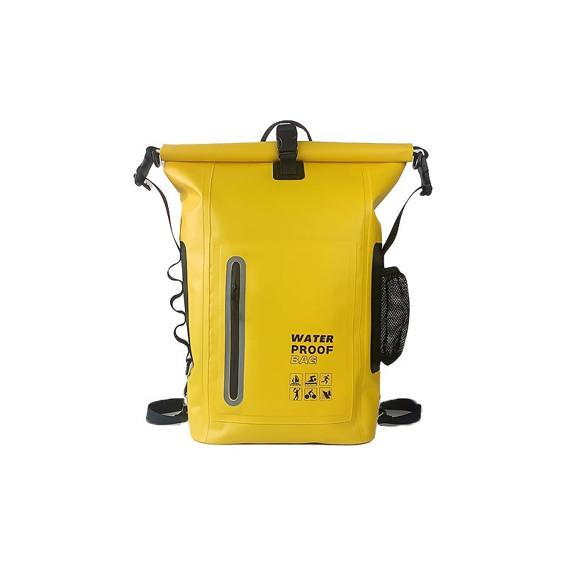 Wasserdichter 25L Rolltop-Rucksack mit mehreren Fächern, stabiler Schnallenversiegelung sowie Netz-Seitentasche