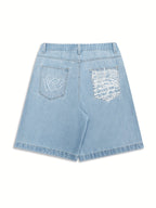 Lässige Bermuda-Denim-Shorts – Lockere Passform inklusive Stilvollen Blumenstickereien